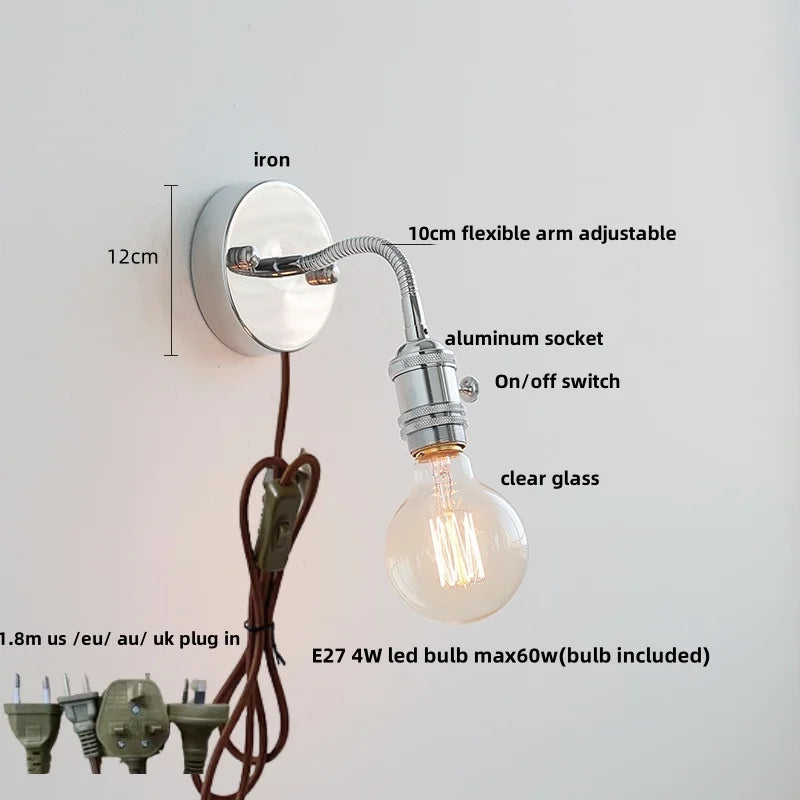 DecorBites™ LED Wall Lamp Sconce with Pull Chain Switch and Flexible Arm