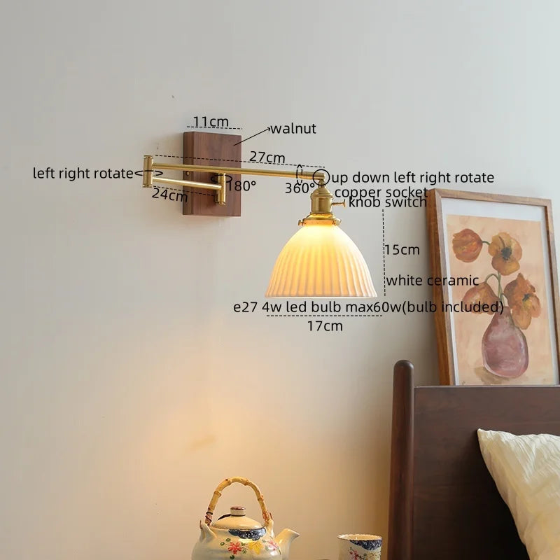 DecorBites™ Ceramic Copper LED Wall Light | Modern Bedside Lamp with Pull Chain Switch
