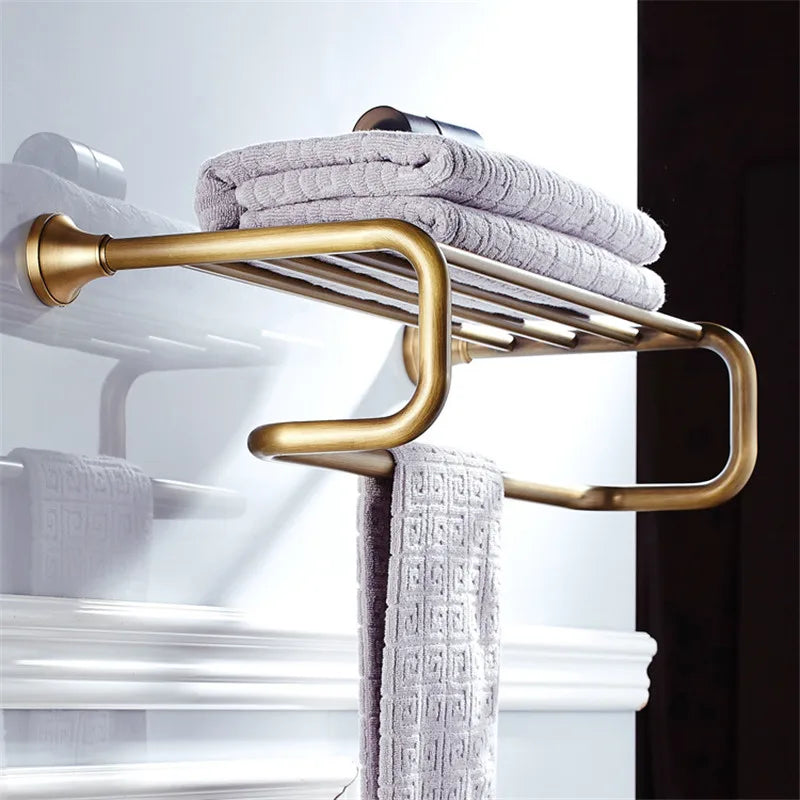 DecorBites™ Bronze Bathroom Accessories Set: Towel Rack, Toilet Brush Holder, Soap Dish, Towel Shelf