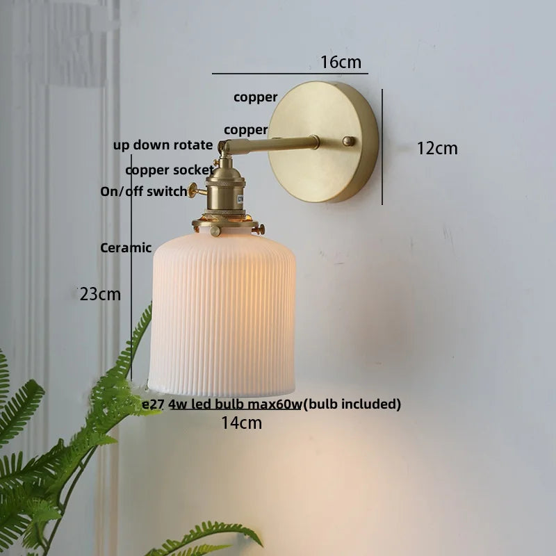 DecorBites™ Ceramic Copper Wall Light Fixture with Pull Chain Switch, E27 LED, Modern Nordic Design