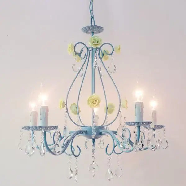 DecorBites™ Blue Crystal Bouquet Chandelier for Princess Girl Bedroom - Romantic Children's Flowers Pendant Lights