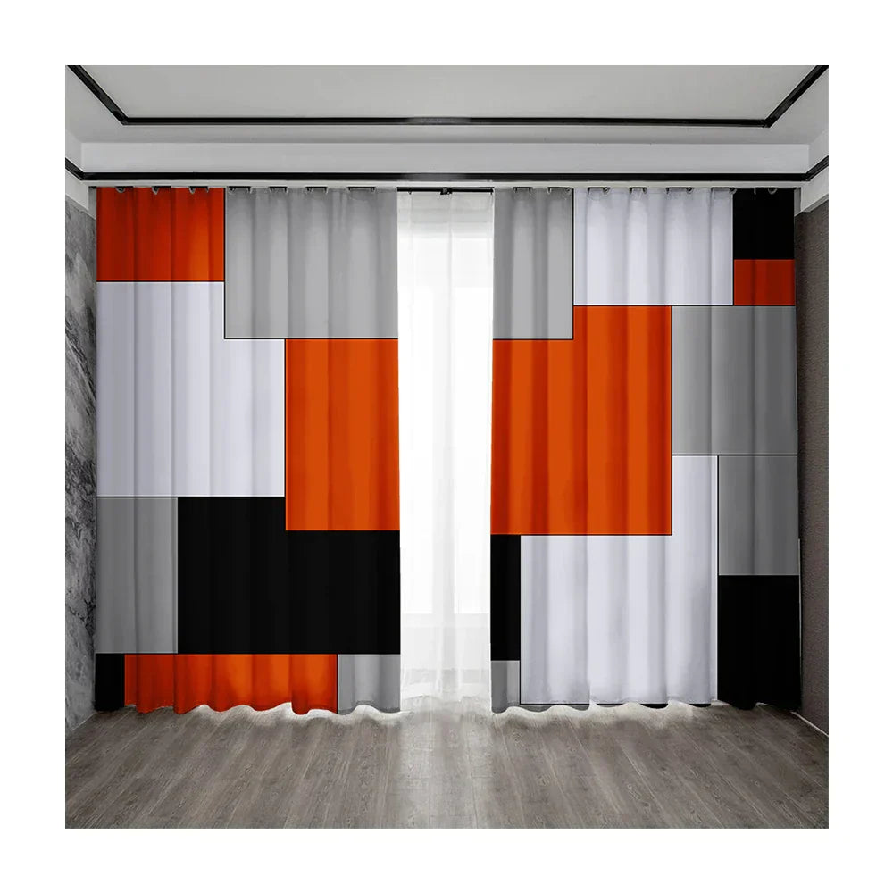 DecorBites™ Geometric Grid Printed Curtain Set for Bedroom, Garden & Balcony