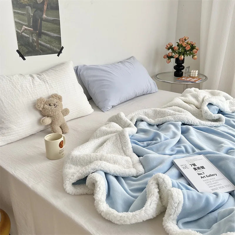 DecorBites™ Cozy Lamb Wool Blanket: High-Quality Warm Velvet Quilt for All Seasons.
