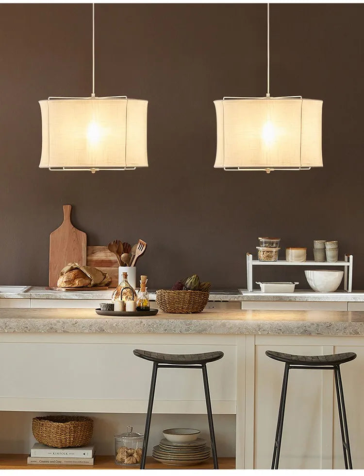 DecorBites™ Linen Fabric Chandelier: Japanese Retro Handmade Art Lamps for Restaurant, Bedroom, Bar Counter