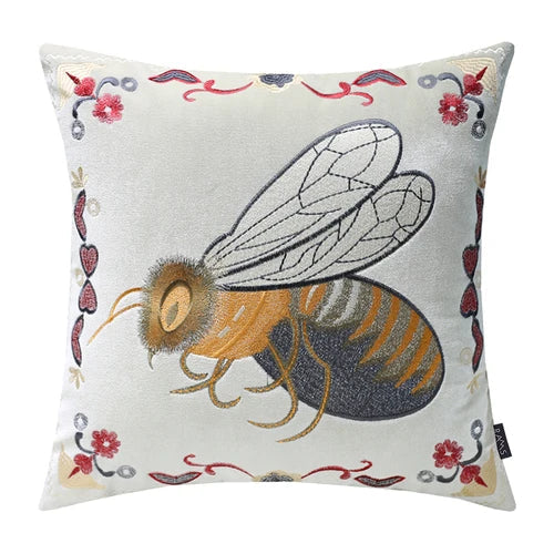 DecorBites™ Bee Embroidery Cushion Cover - Exquisite Animal Design for Sofa Decor