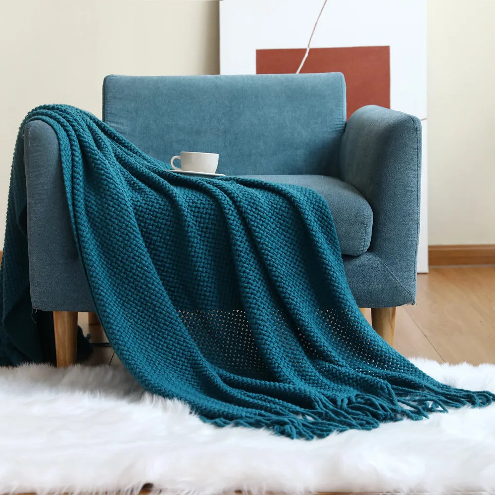DecorBites™ Knitted Nordic Sofa Blanket - Soft Wool Blend Bed End Towel for Hotel Bedroom Decor
