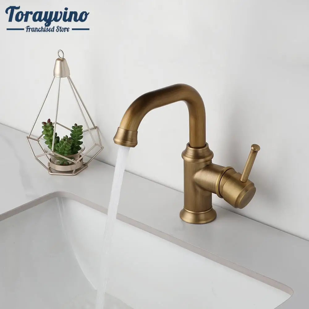 DecorBites™ Antique Brass/Oil Rubbed Bronze Bathroom Faucet Deck Mount Single Handle Mixer Tap