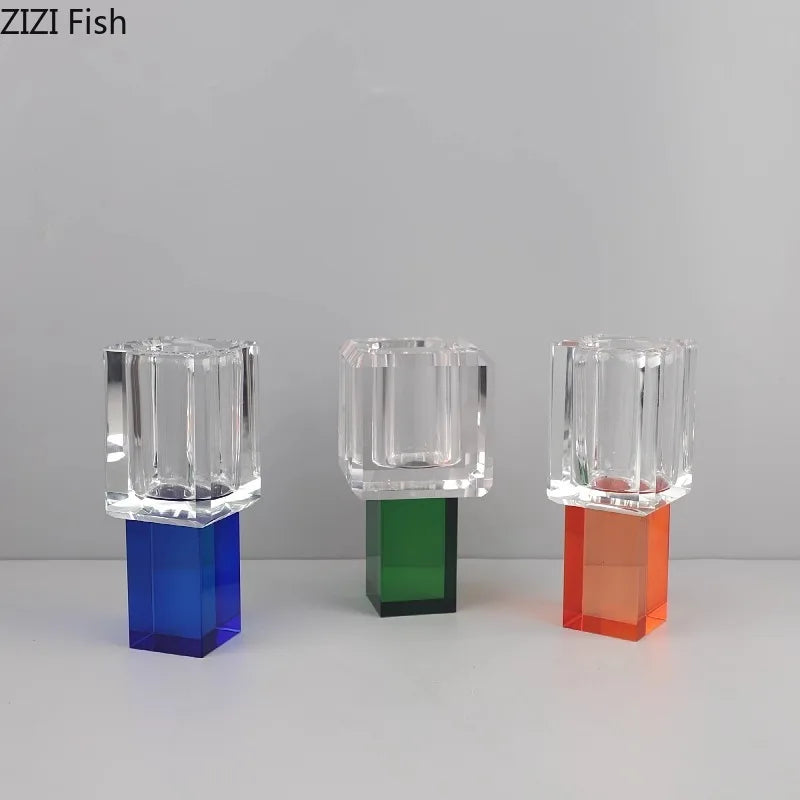 DecorBites™ Geometric Square Glass Vase Artificial Flowers Modern Floral Arrangement
