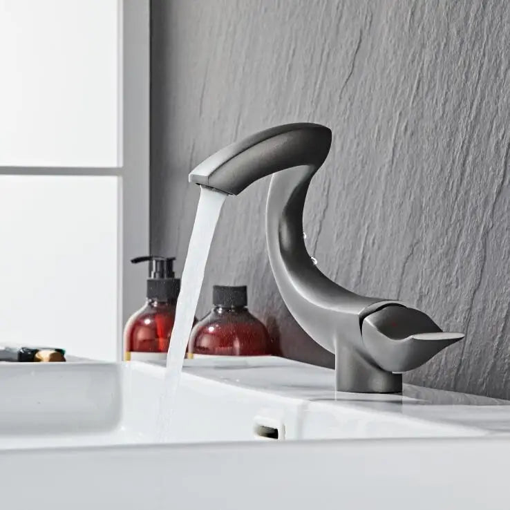 DecorBites™ Black Gold Brass Bathroom Faucet Mixer Sink Tap Deck Mounted Chrome Gray