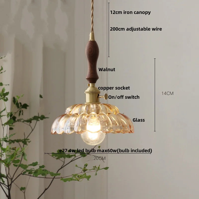DecorBites™ Amber Flower Glass Pendant Light LED Kitchen Decor Home Reading Room