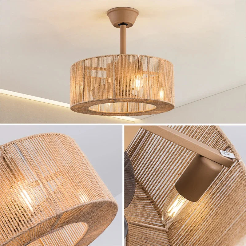 DecorBites™ Braided Rope Lantern Ceiling Fan Light: Reversible, Dimmable, 6-Speed Home Decor