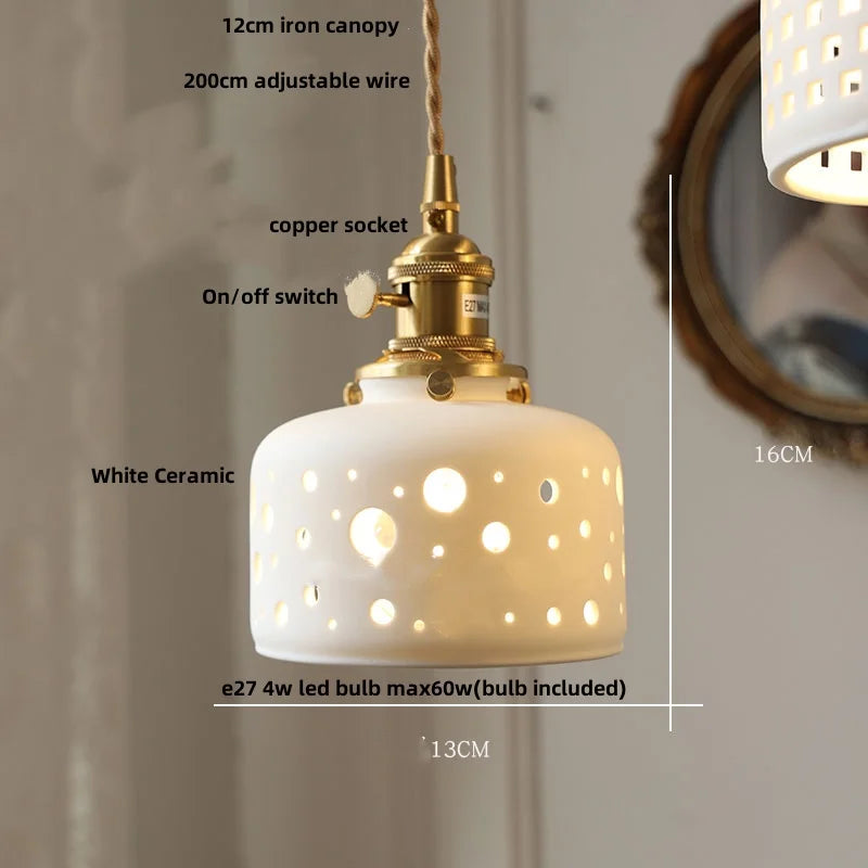 DecorBites™ Clear Glass LED Pendant Light Fixture Wood Hanging Lamp