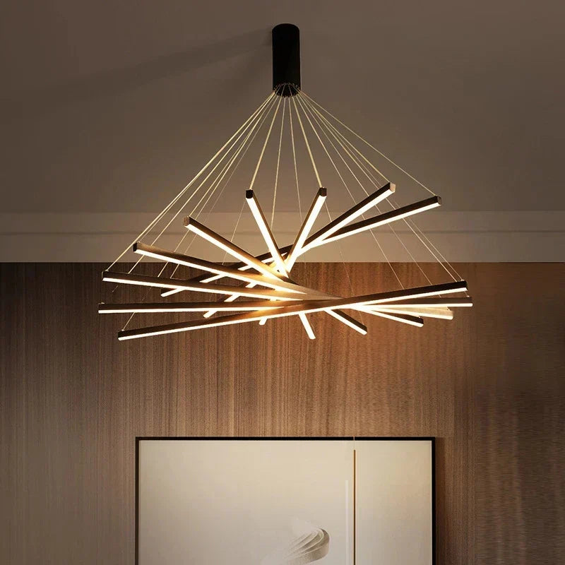 DecorBites™ Black Stair LED Chandelier: Modern Long Line Ceiling Pendant Light for Hall Living Room