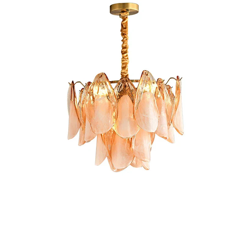 DecorBites™ Amber Glass Chandelier: Dimmable Luxury Light Fixture for Living Room Hall