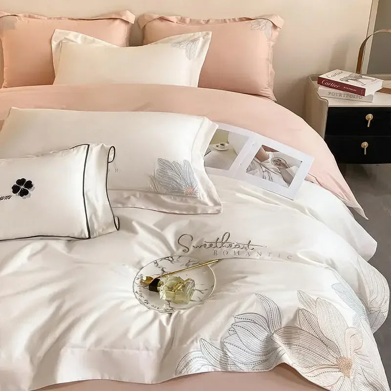 DecorBites™ Cotton King Size Embroidery Bedding Set: Soft Comforter Set with Double Duvet Cover & Sheet