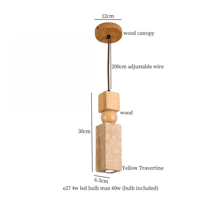 DecorBites™ Japanese LED Hanging Lamp Yellow Travertine Pendant Lighting for Bedroom and Dining Room