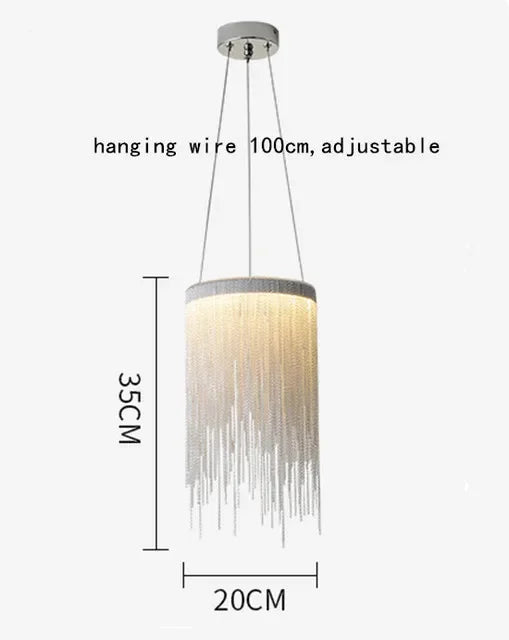 DecorBites™ Gold Chain Chandelier Pendant Light w/ Remote, Modern Tassel Design for Kitchen & Living Room