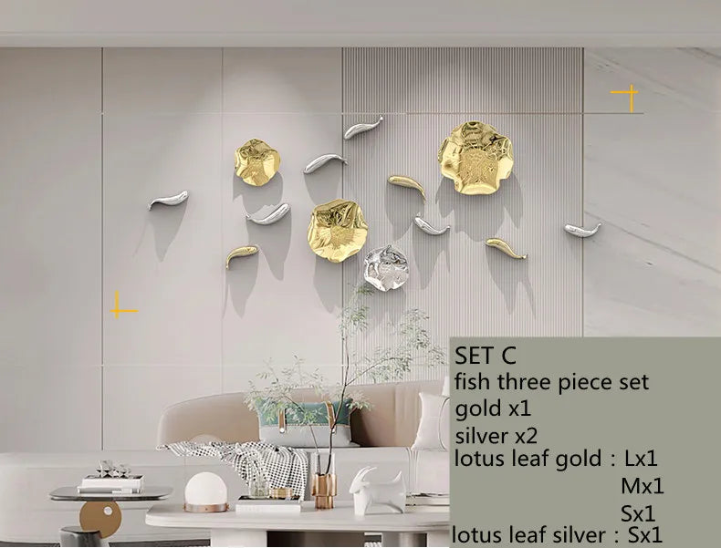DecorBites™ Carp Fish Lotus Leaf Gold Wall Pendant - Bionics Home Decor