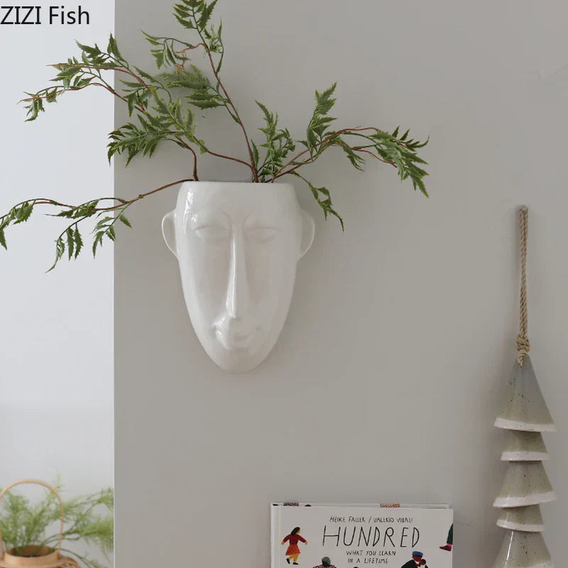 DecorBites™ Abstract Human Face Ceramic Vase Plant Pot Room Decoration