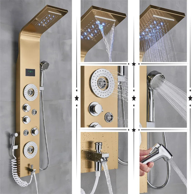 DecorBites™ LED Rainfall Shower Panel System Black/Brushed Finish