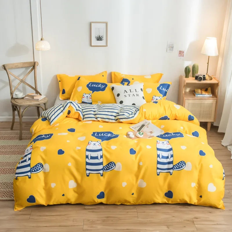 DecorBites™ Cartoon Print Bedding Set - Queen/King Size Duvet Cover, Sheets, Pillowcases