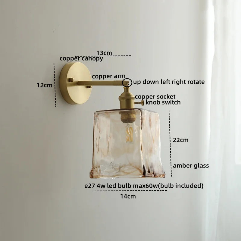 DecorBites™ Glass Copper LED Wall Lamp with Knob Switch for Modern Home Decor