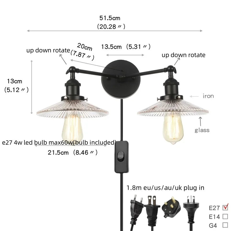 DecorBites™ Black LED Wall Sconce 2-Head Lamp for Bedroom Bathroom Mirror