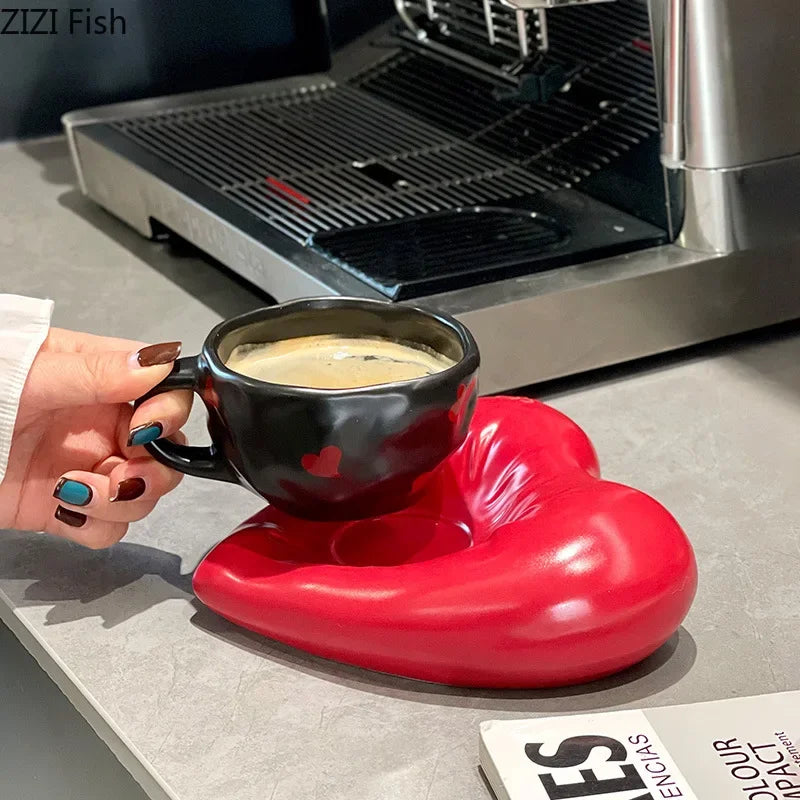 DecorBites™ Creative Heart Porcelain Coffee Mug & Saucer Set