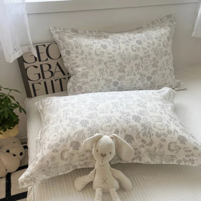 DecorBites™ Korean Floral Cotton Pillowcase 40x60cm, 48x74cm, 50x80cm, Home Cushion Cover