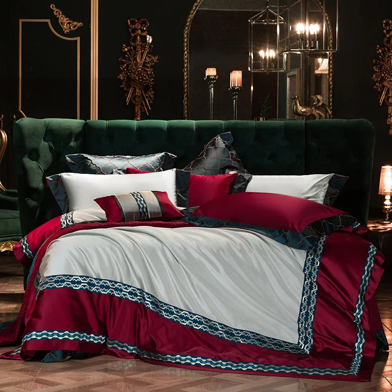 DecorBites™ 200S Egyptian Cotton Embroidery Bedding Set: Queen King Linens, Duvet Cover, Sheets