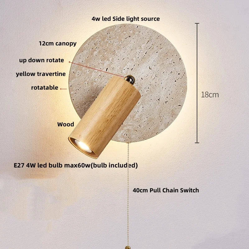 DecorBites™ Yellow Travertine LED Wall Sconce with Nordic Modern Glass Design