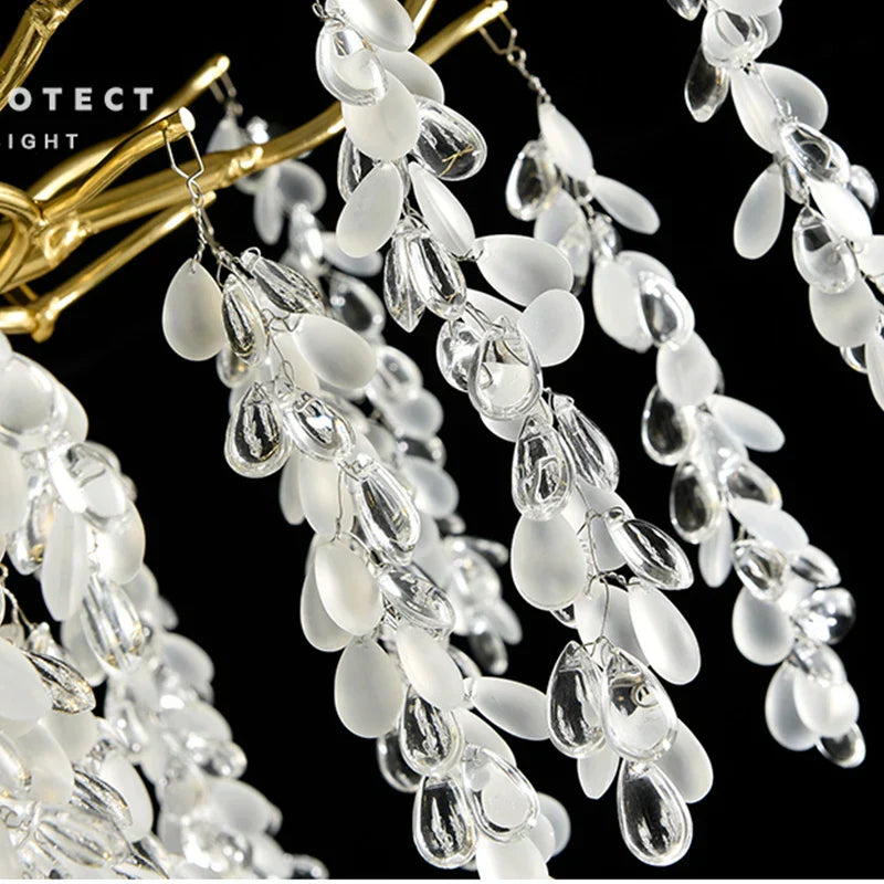 DecorBites™ Frosted Aluminum Golden Branch Crystal Chandelier