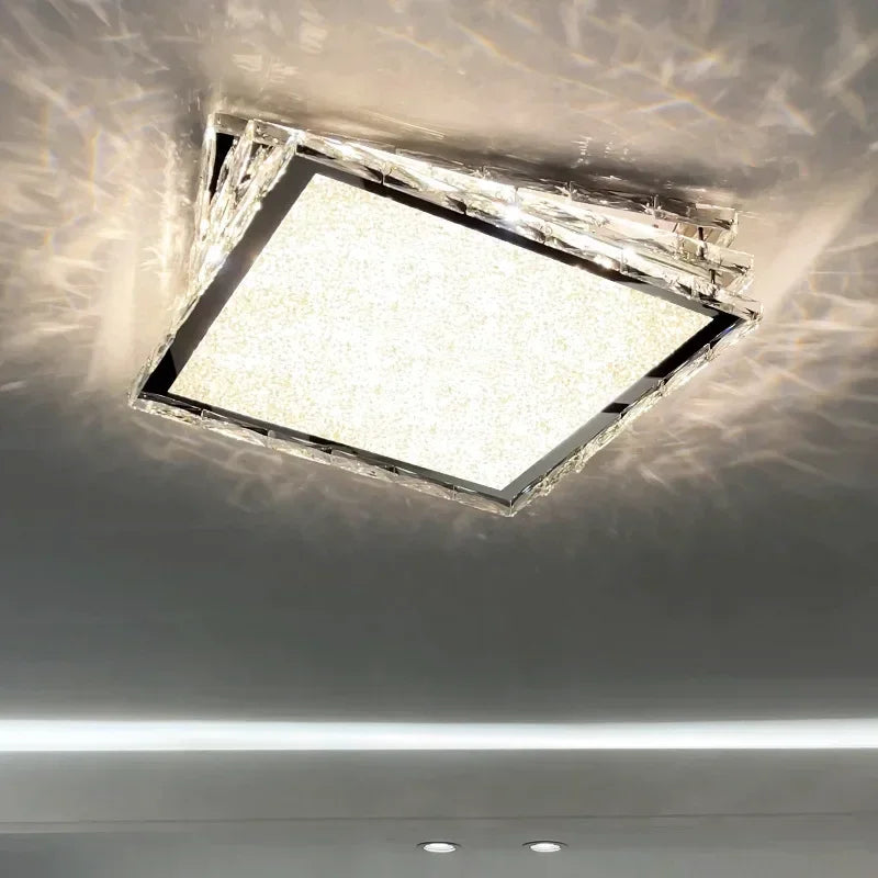 DecorBites™ Crystal Ceiling Lamp: Modern Gold Light Luxury LED Square Chrome Indoor Lighting
