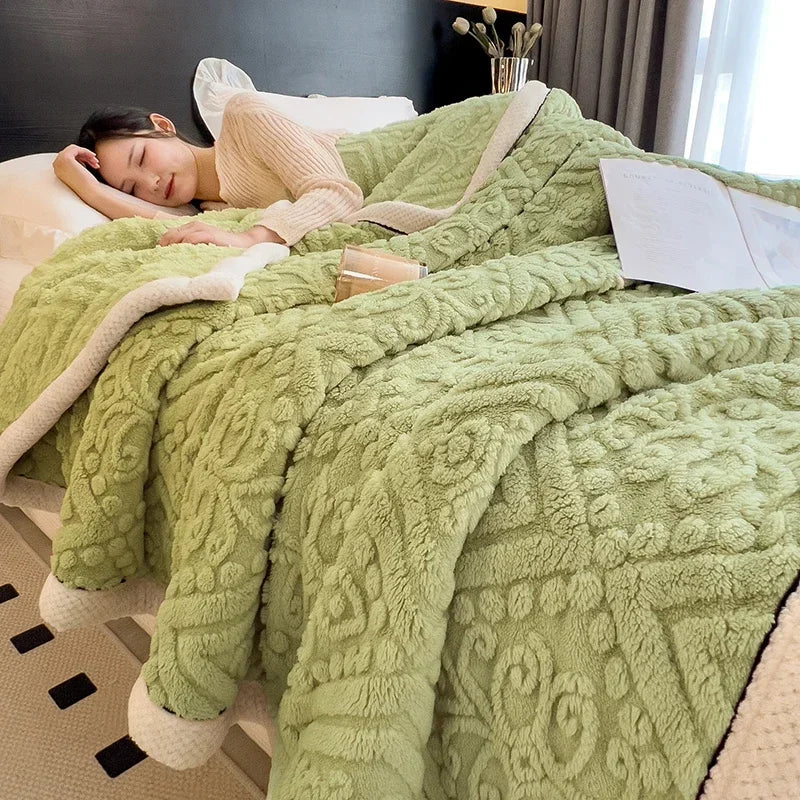 DecorBites™ Carved Velvet Warmth Blanket - Soft Fluffy Sofa Bed Cover