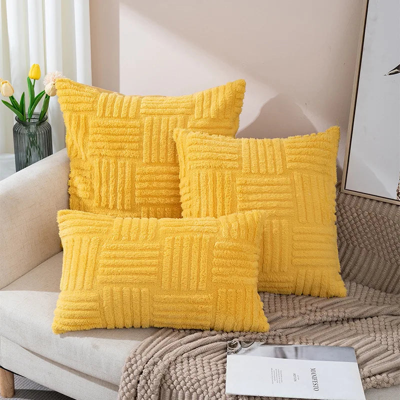 DecorBites™ Boho Faux Fur Plush Throw Pillow Covers, Cream White Luxury Soft Fluffy Decorative Pillowcase
