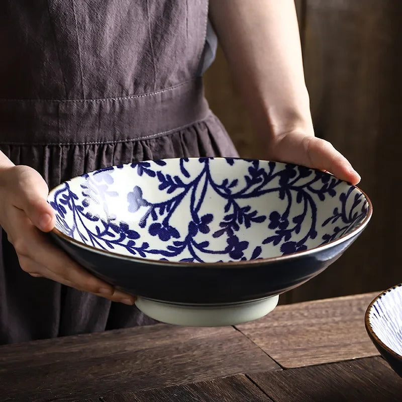 DecorBites™ 9.5" Ceramic Japanese Ramen Bowl Large Soup Salad Rice Microwave Dinnerware