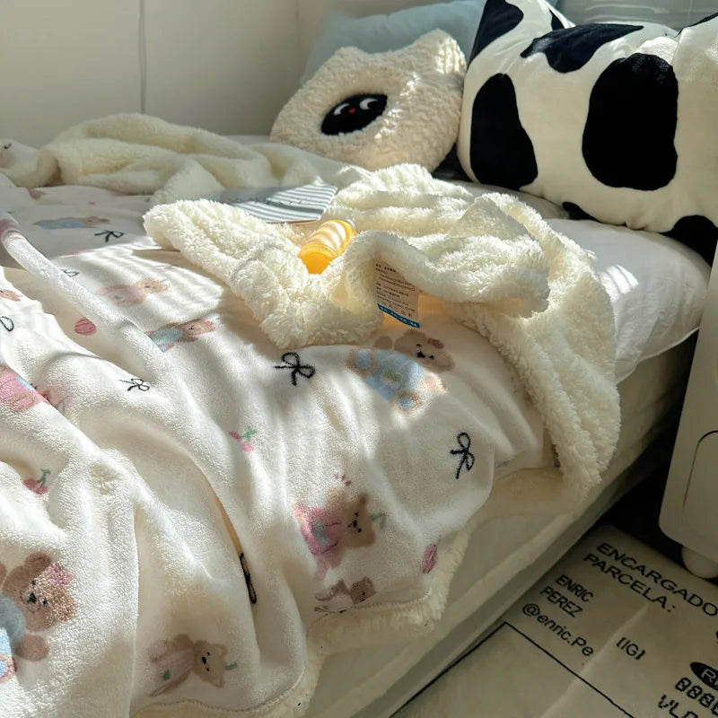DecorBites™ Lamb Nap Cartoon Coral Velvet Blanket: Super Soft, Thick, and Cute for Winter