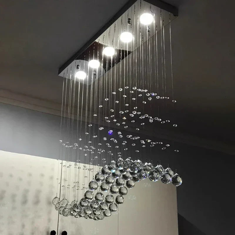 DecorBites™ Crystal LED Chandelier: Stylish Rectangle Pendant Light for Home, Office, and Cafe