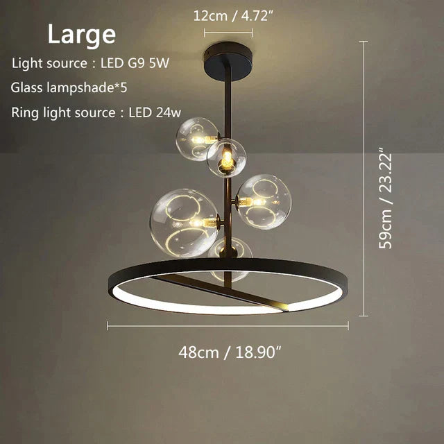 DecorBites™ Black Glass Ball LED Pendant Chandelier for Dining Room, Kitchen, and Restaurant