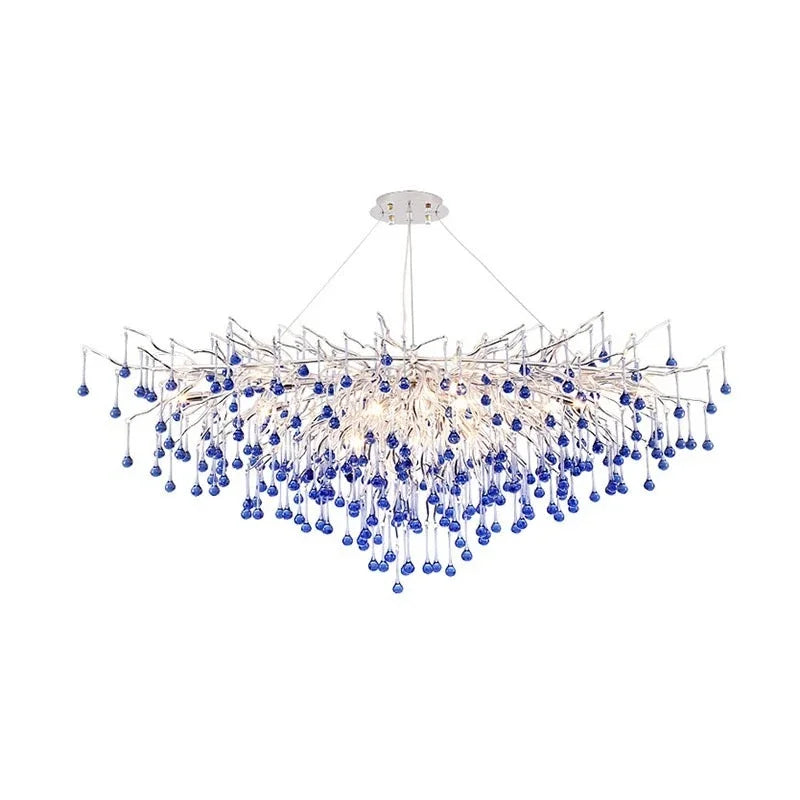DecorBites™ Blue Crystal LED Chandelier: Luxury Classic Pendant Light for Living Room.