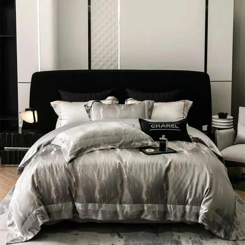 DecorBites™ Brocade Satin Jacquard Luxury Cotton Bedding Set - Duvet Cover, Sheet, Pillowcases