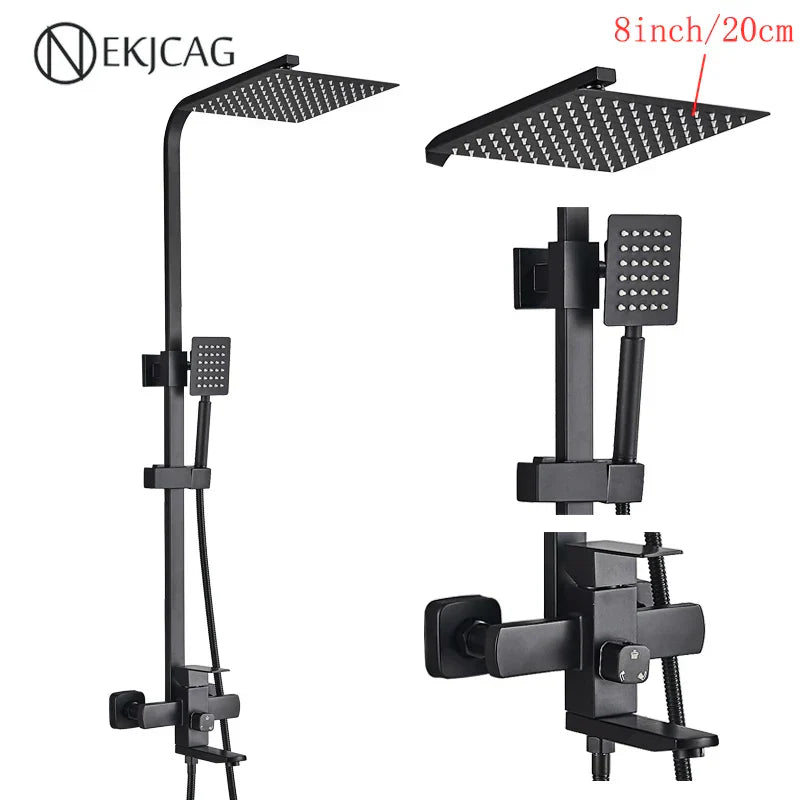 DecorBites™ Black Stainless Steel Shower Faucet Set with Waterfall Outlet - Chrome Bathtub Tap