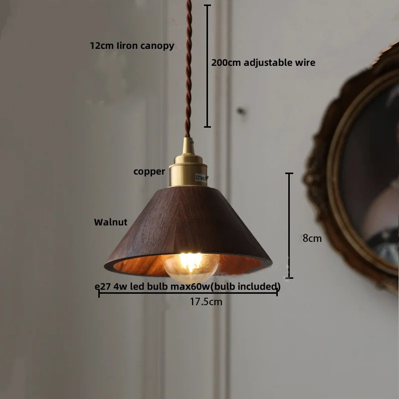 DecorBites™ Clear Glass Walnut Wood LED Pendant Lamp - Nordic Modern Hanging Lights