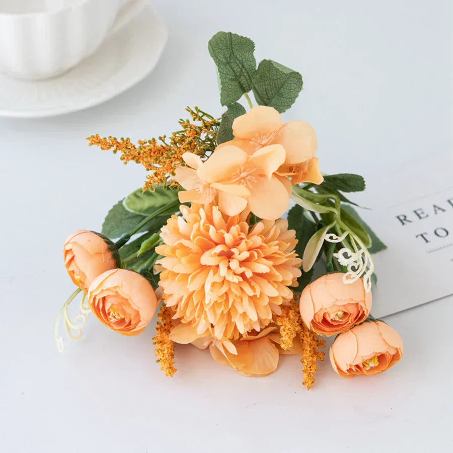DecorBites™ Artificial Hydrangea Tea Rose Bouquet for Home Decor and DIY Wedding Bouquets