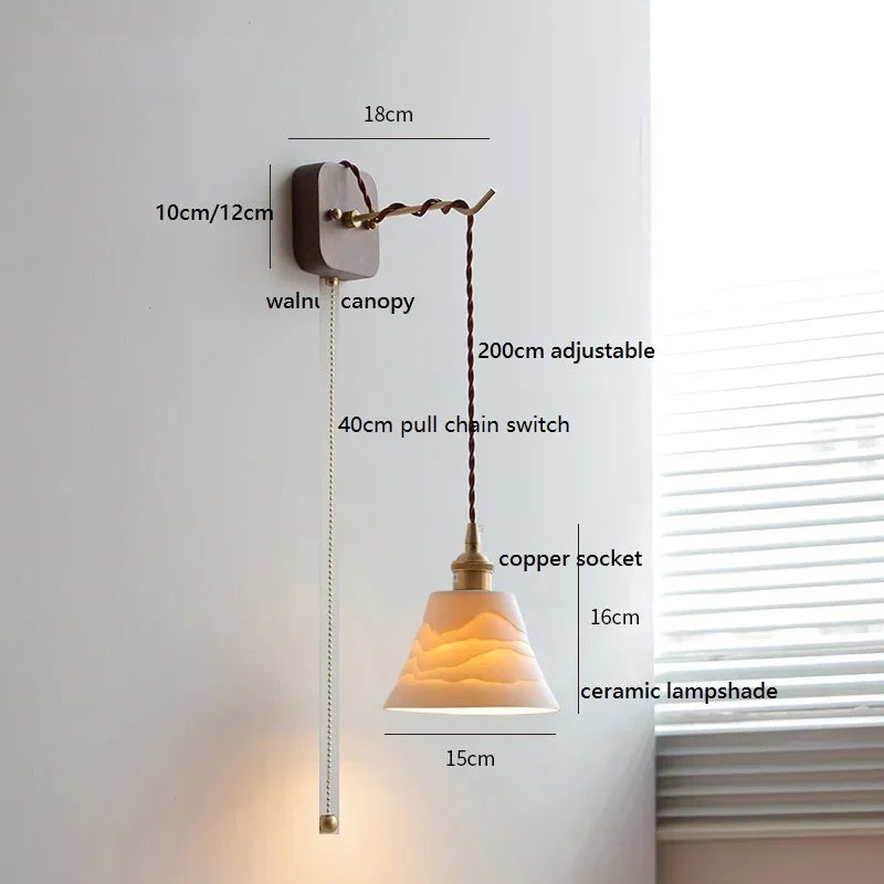 DecorBites™ Ceramic Ball LED Wall Lights with Pull Chain Switch for Bedroom Bathroom