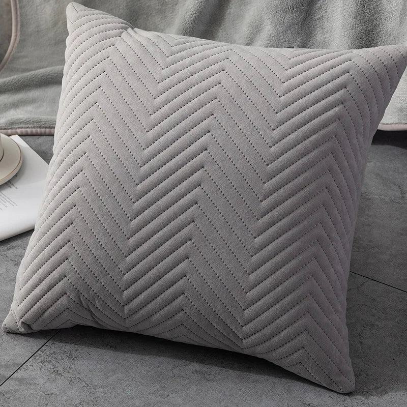 DecorBites™ Blue Wave Crimping Quilted Cushion Cover for Home Sofa Bed Decor