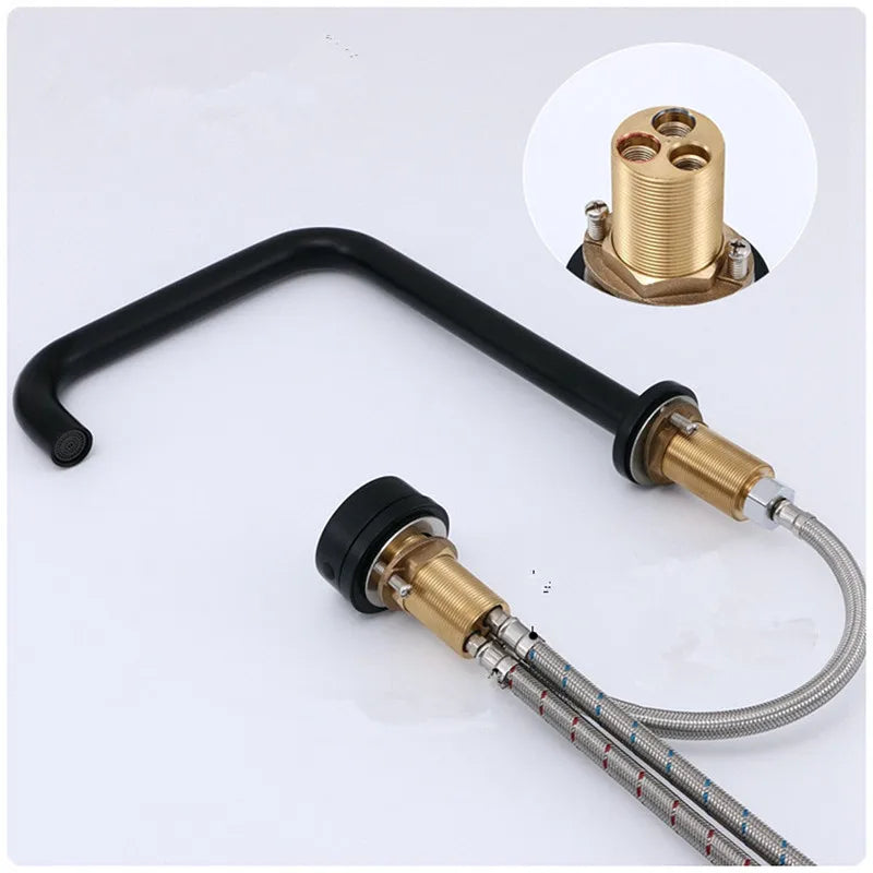 DecorBites™ Brushed Gold Widespread Basin Faucet with 360 Rotation
