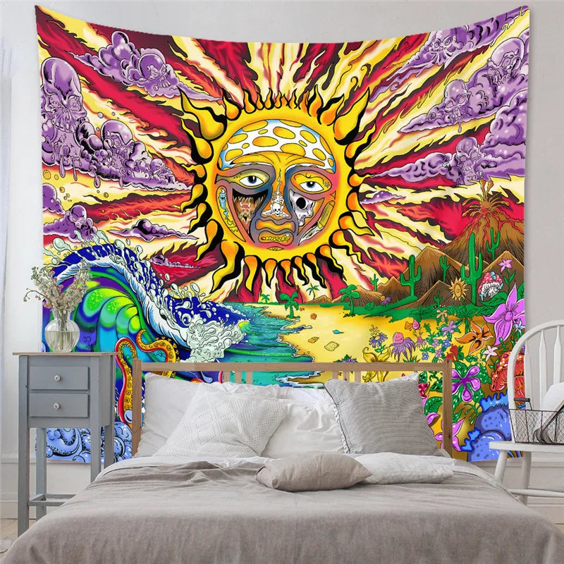 DecorBites™ Astrology Chart Tarot Tapestry Wheel Sun Moon Tree Mushroom Wall Hanging