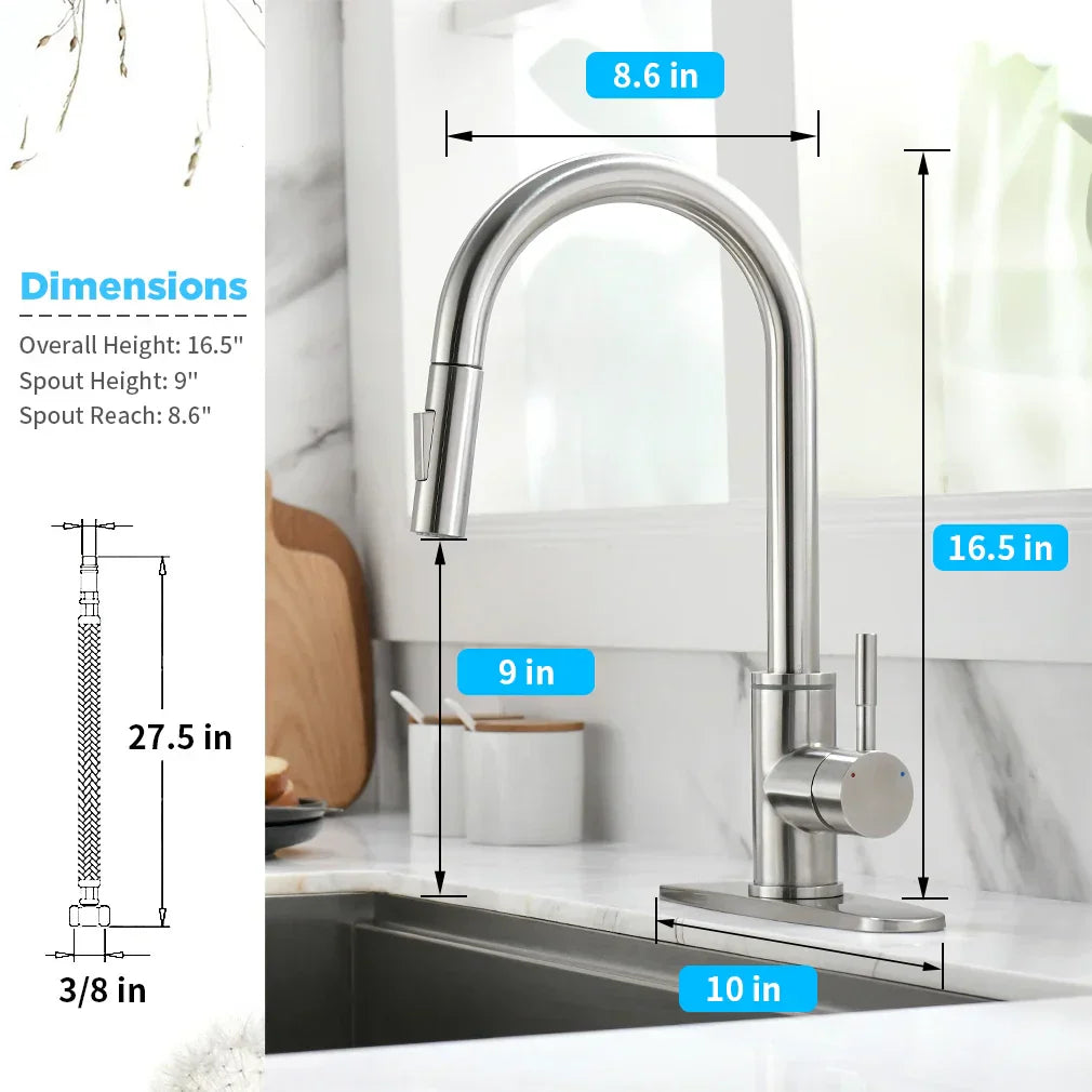 DecorBites™ Black Brass LED Kitchen Faucet, Single Handle Hot&Cold Water Mix Tap