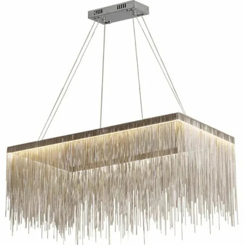 DecorBites™ LED Aluminum Tassel Chandelier: Modern Dimmable Light for Living Room, Hotel, Hall